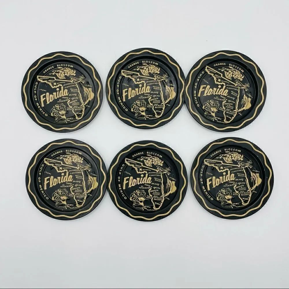 Set of 6 Vintage Tin Florida Coasters